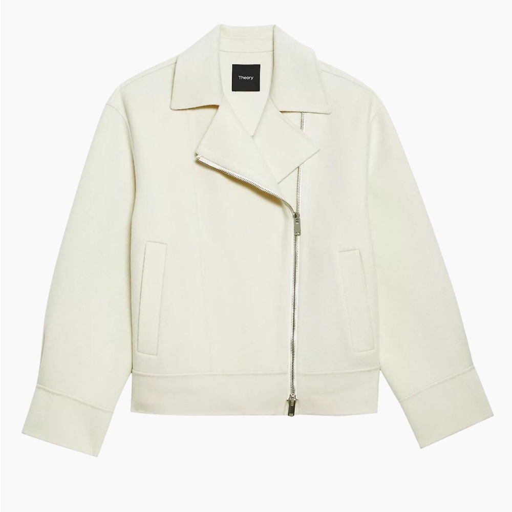 Theory NWT Oversized Moto Jacket in Double-Face Wool-Cashmere Cream 0 - Picture 2 of 11